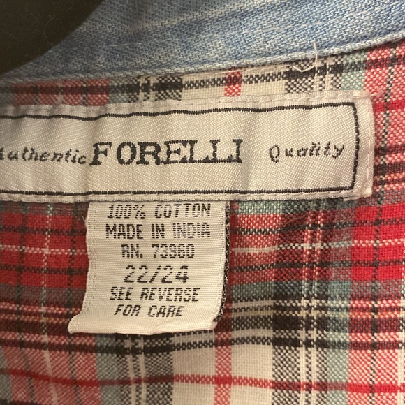 Vintage Forelli Denim Collar Windowpane Plaid Button Down Size 22/24 - Picture 9 of 9